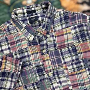J.Crew Indian Madras Patchwork Multicolor Shirt Sleeve Button Up Shirt XL Slim